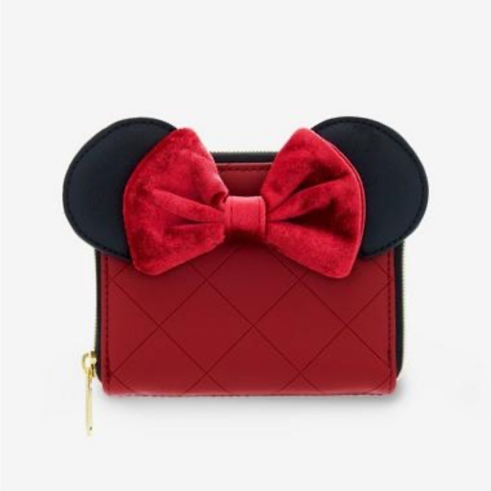 Disney Velvet Ear Bow Loungefly Wallet NEW Parks Land World Cruise Red Black